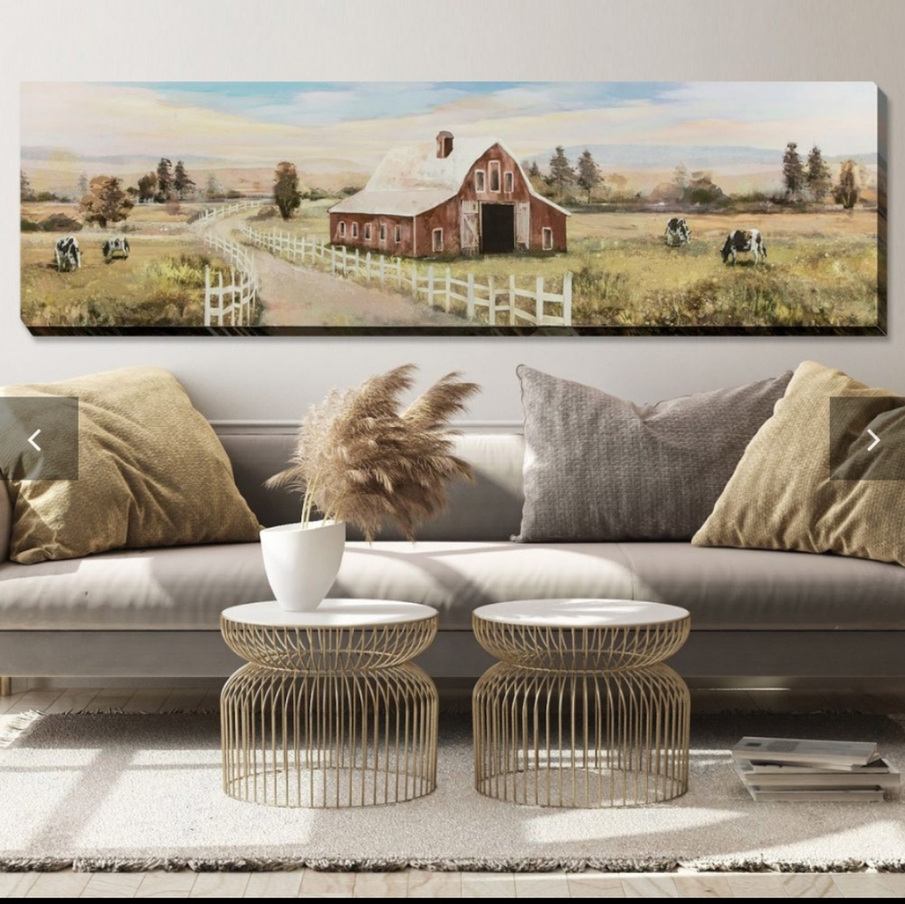 Farmhouse Old Charming Barn & Cows Print & Paint Big Canvas Wall Art 20" x 70"